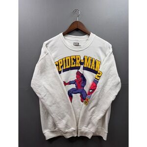 Spider-Man Sweatshirt Mens White Graphic Crewneck Fleece Medium